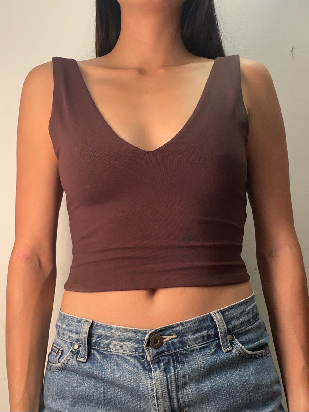Babaton Brown V-Neck Cropped Tank Top